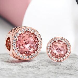 NEW 🩷 PANDORA Rose Radiant Hearts Charm With CZ & Blush Pink Crystal Retired